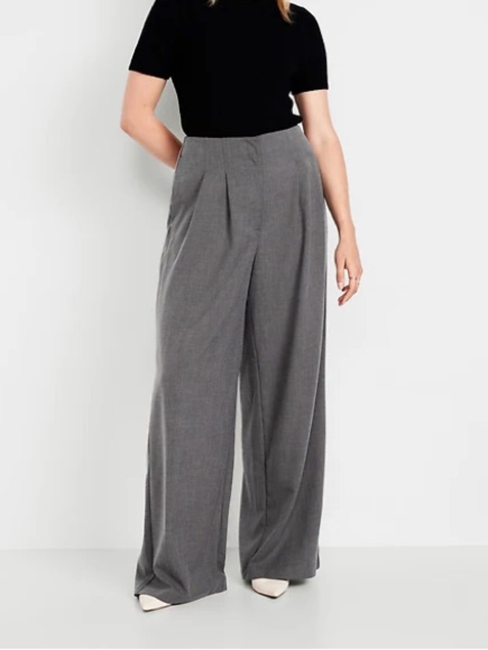 Old Navy Extra High Rise Wide Leg Trousers in Grey Melange